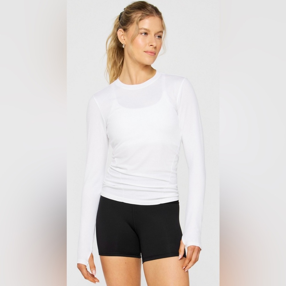 Fabletics White Feather Tech Long Sleeve T-Shirt L NWT Anti-Odor Gym Workout
